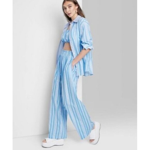 Wild Fable Bright Blue Striped Smocked Waist Wide Leg Summer Lounge Pant 3X New - Picture 1 of 8
